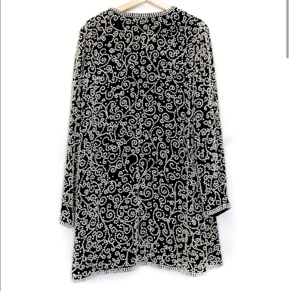 Beaded Silk Open Jacket All Over Pearl Embellished Formal Vintage Women Size L - Picture 6 of 10